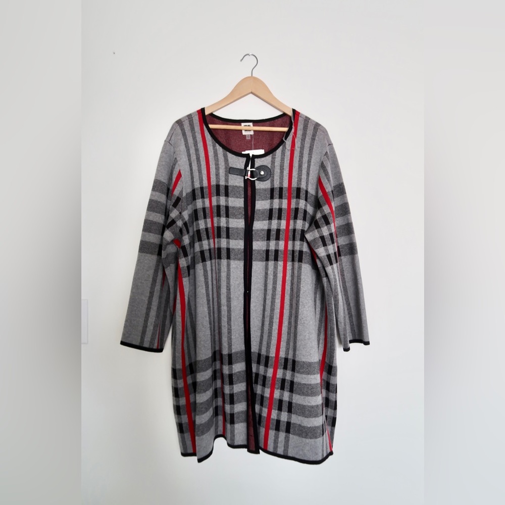 NWT ANNE KLEIN Plus Sized Plaid Holiday Poncho Style Shrug